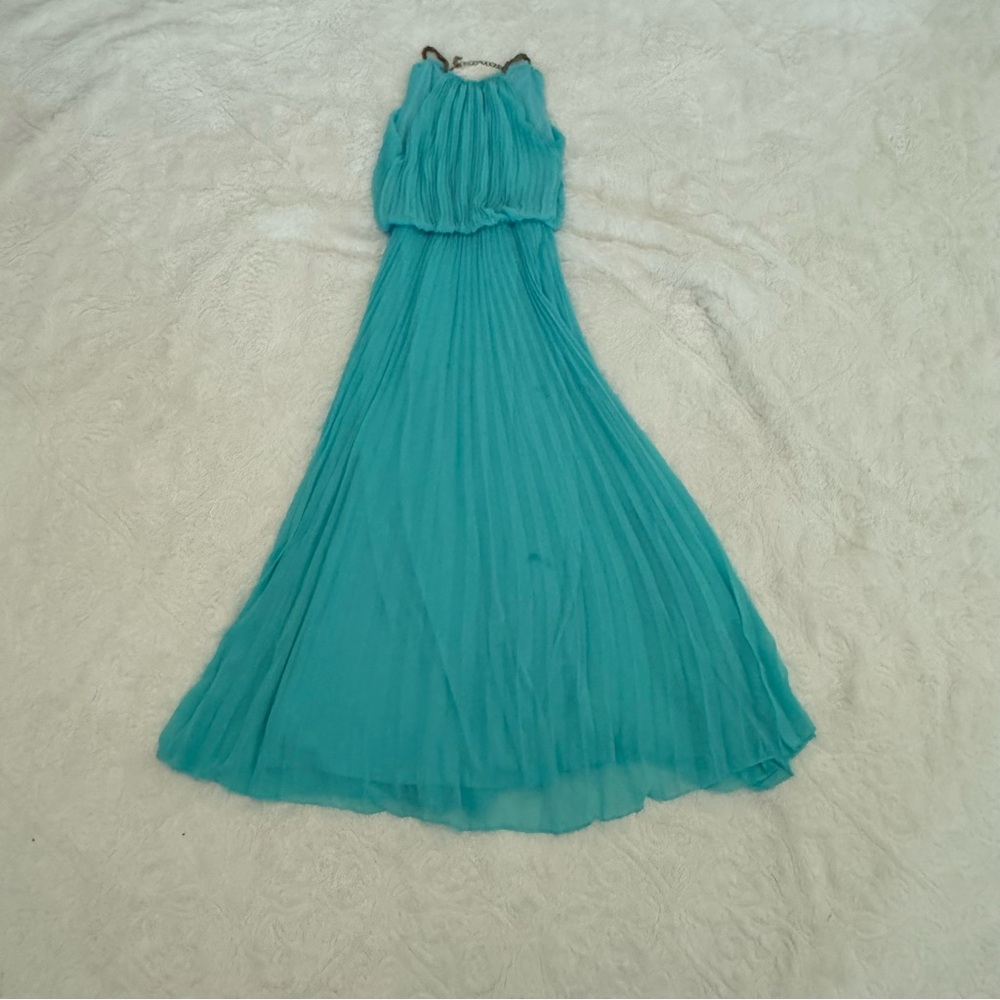 Xtaren teal Pleated Halter Maxi Dress for Weddings
